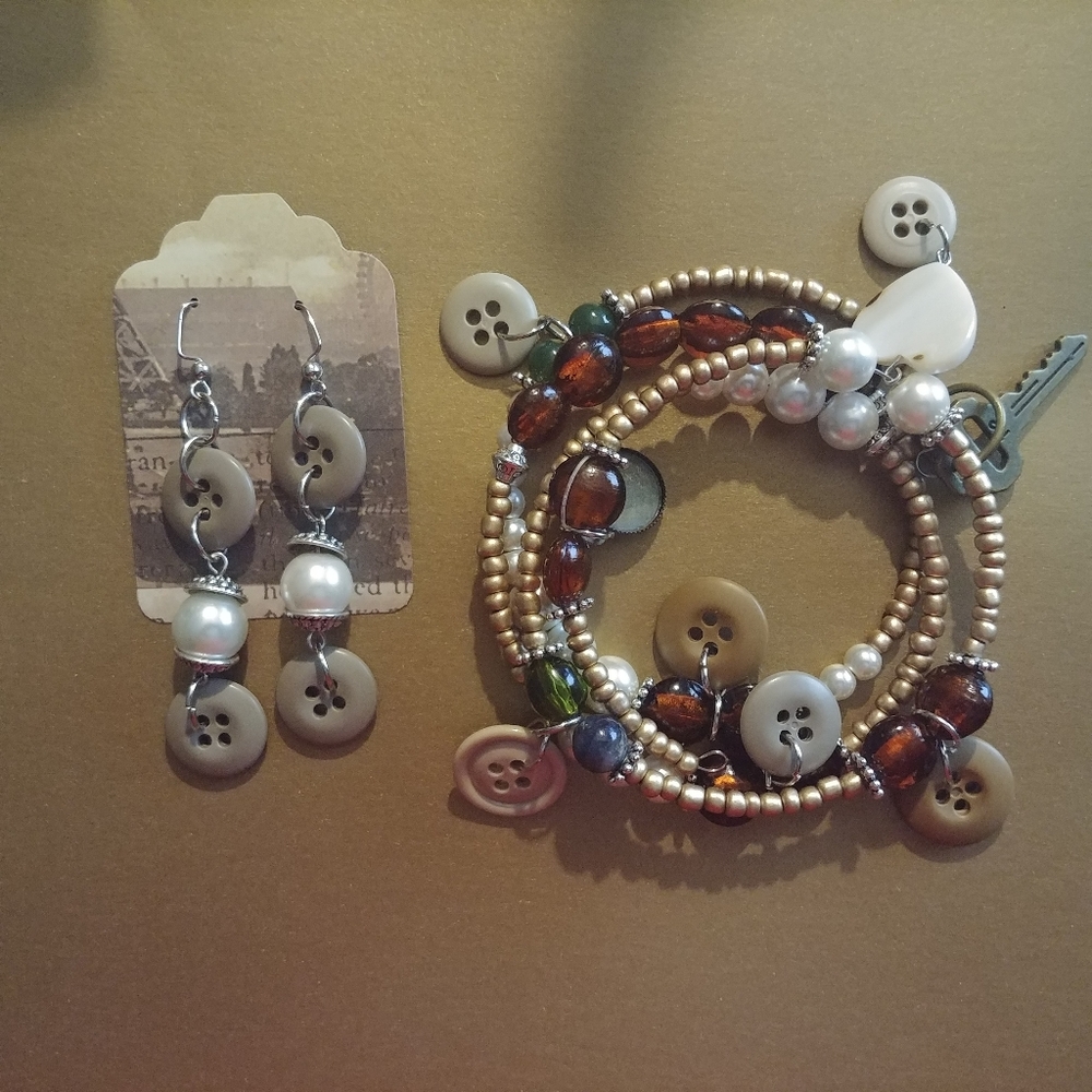 Beaded Button Bracelet & Earrings
